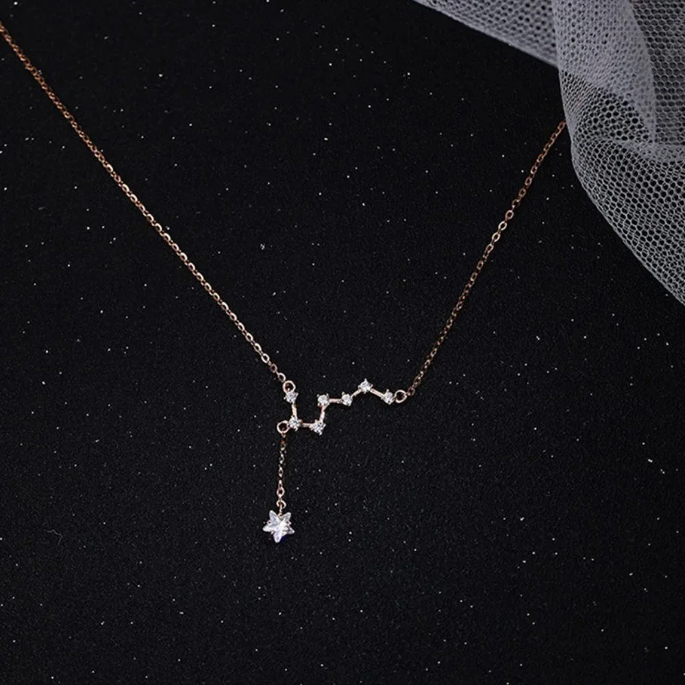 #NEW 925 Sterling Silver Diamond Star Drop Necklace
